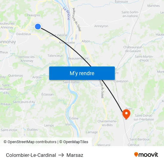 Colombier-Le-Cardinal to Marsaz map