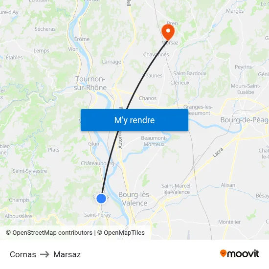 Cornas to Marsaz map