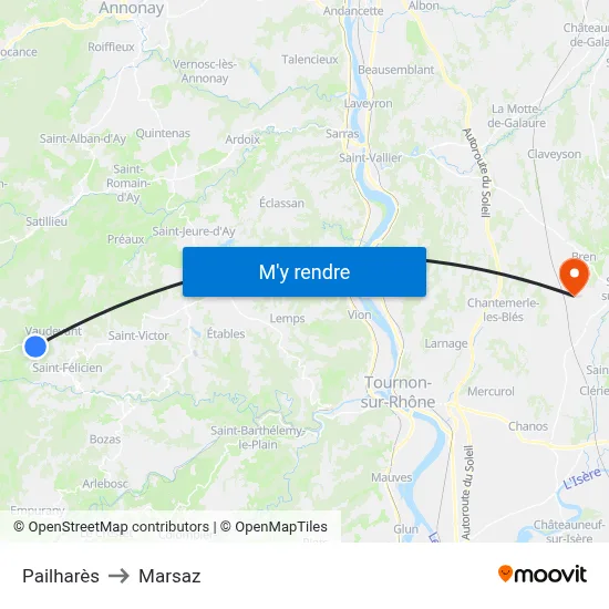 Pailharès to Marsaz map