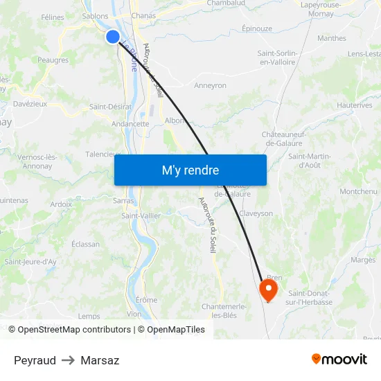 Peyraud to Marsaz map