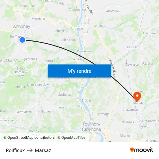 Roiffieux to Marsaz map