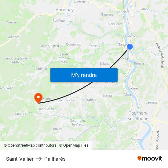 Saint-Vallier to Pailharès map
