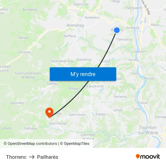 Thorrenc to Pailharès map
