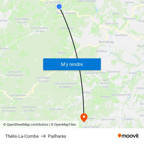 Thélis-La-Combe to Pailharès map