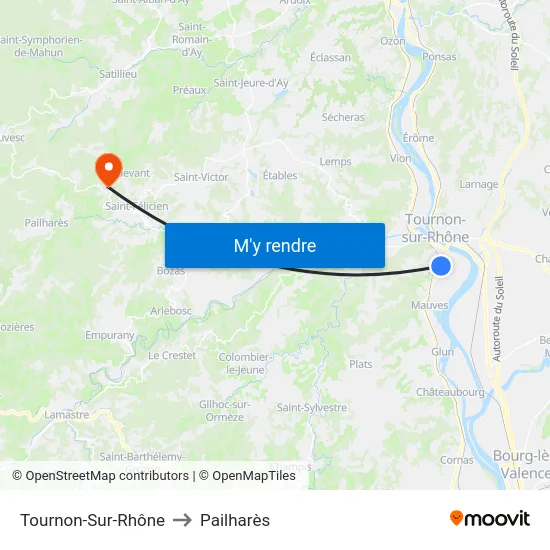 Tournon-Sur-Rhône to Pailharès map