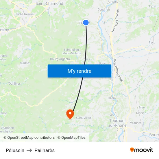Pélussin to Pailharès map