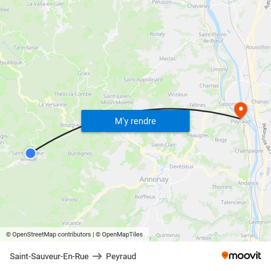 Saint-Sauveur-En-Rue to Peyraud map