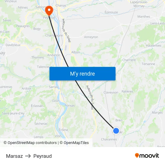 Marsaz to Peyraud map