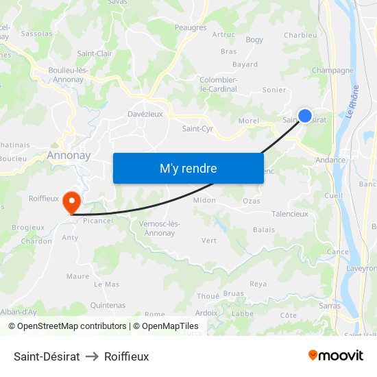 Saint-Désirat to Roiffieux map