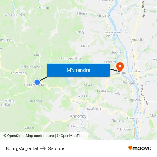 Bourg-Argental to Sablons map