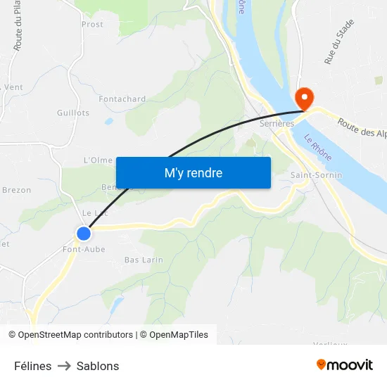 Félines to Sablons map