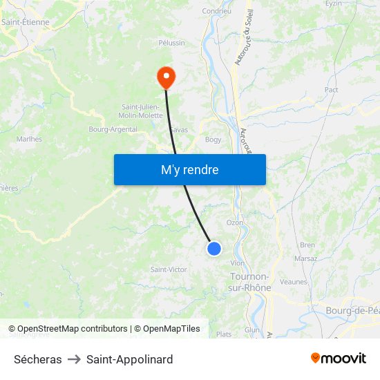 Sécheras to Saint-Appolinard map