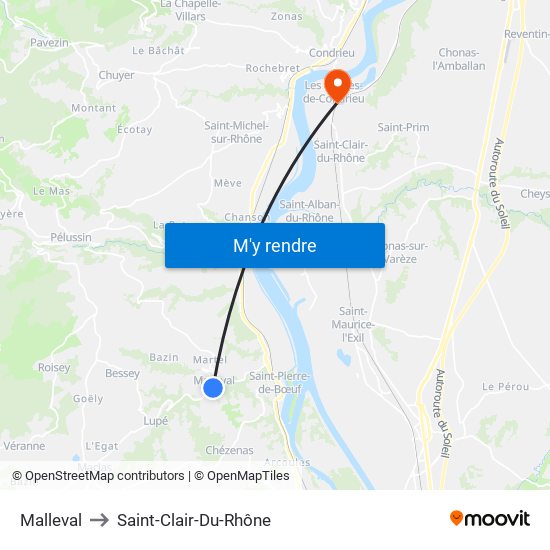 Malleval to Saint-Clair-Du-Rhône map