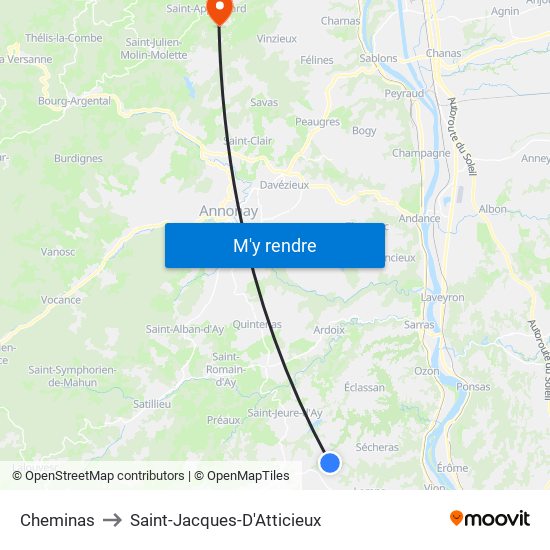 Cheminas to Saint-Jacques-D'Atticieux map