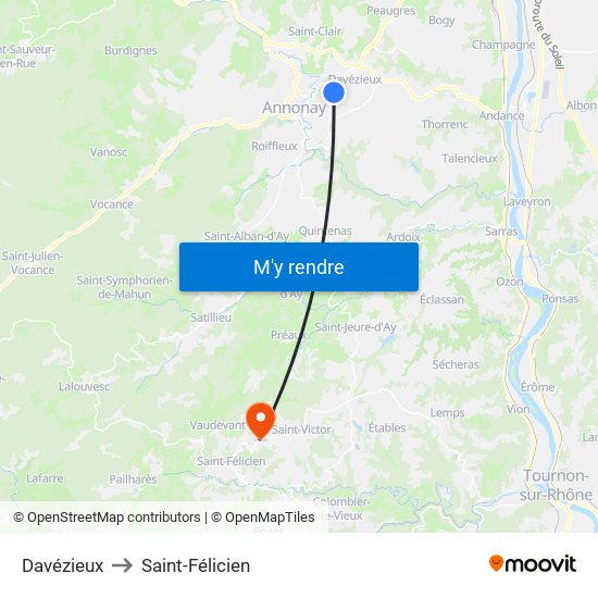 Davézieux to Saint-Félicien map