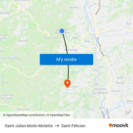 Saint-Julien-Molin-Molette to Saint-Félicien map