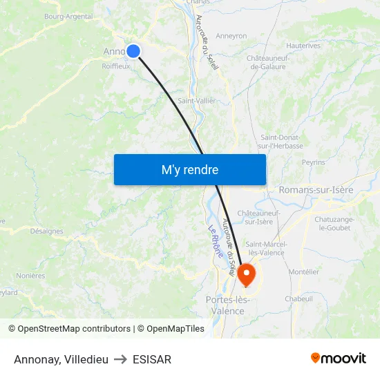 Annonay, Villedieu to ESISAR map