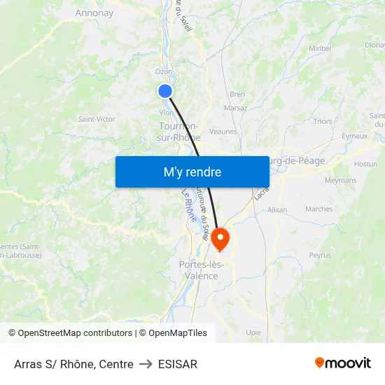 Arras S/ Rhône, Centre to ESISAR map