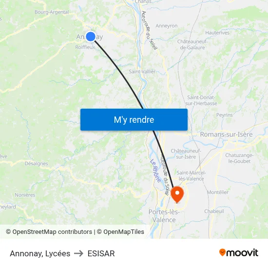 Annonay, Lycées to ESISAR map