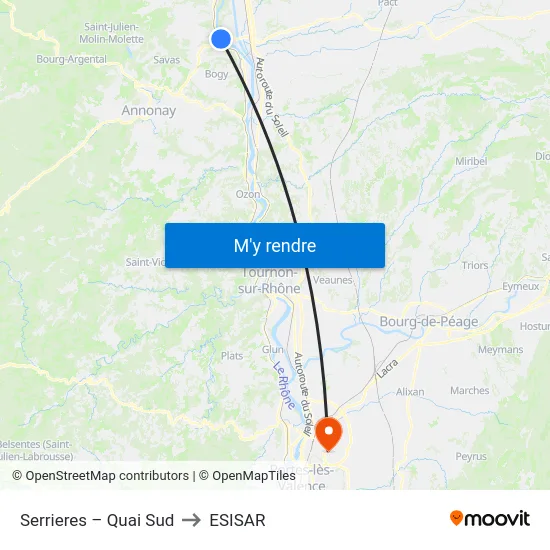 Serrieres – Quai Sud to ESISAR map