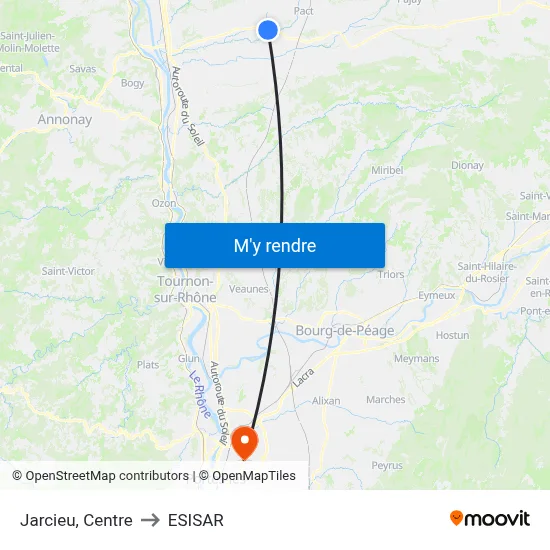 Jarcieu, Centre to ESISAR map