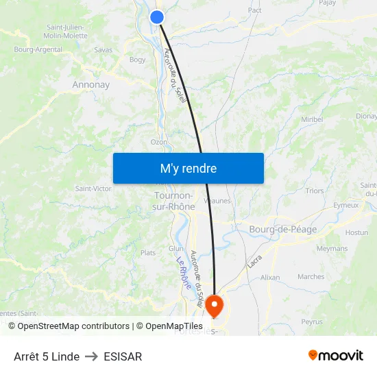 Arrêt 5 Linde to ESISAR map