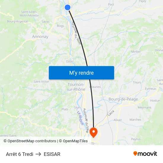 Arrêt 6 Tredi to ESISAR map
