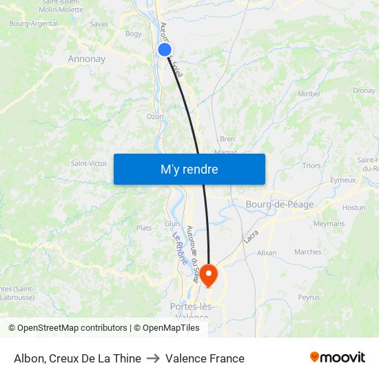 Albon, Creux De La Thine to Valence France map