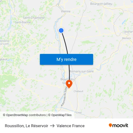 Roussillon, Le Réservoir to Valence France map