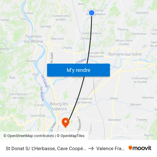 St Donat S/ L’Herbasse, Cave Coopérative to Valence France map