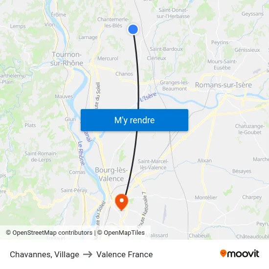 Chavannes, Village to Valence France map