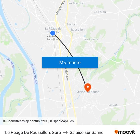Le Péage De Roussillon, Gare to Salaise sur Sanne map