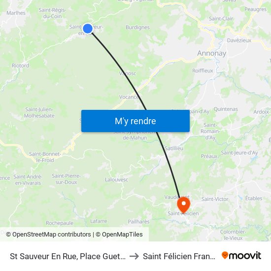 St Sauveur En Rue, Place Guetta to Saint Félicien France map