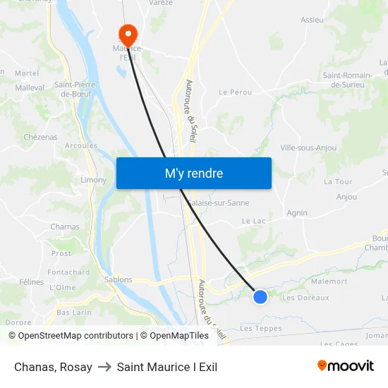 Chanas, Rosay to Saint Maurice l Exil map