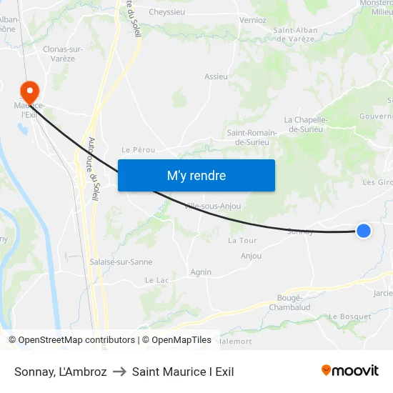 Sonnay, L'Ambroz to Saint Maurice l Exil map