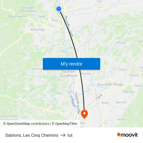 Sablons, Les Cinq Chemins to Iut map