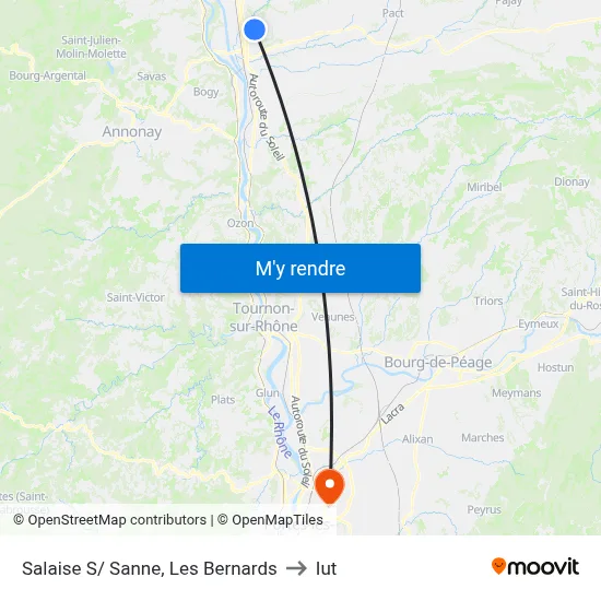 Salaise S/ Sanne, Les Bernards to Iut map