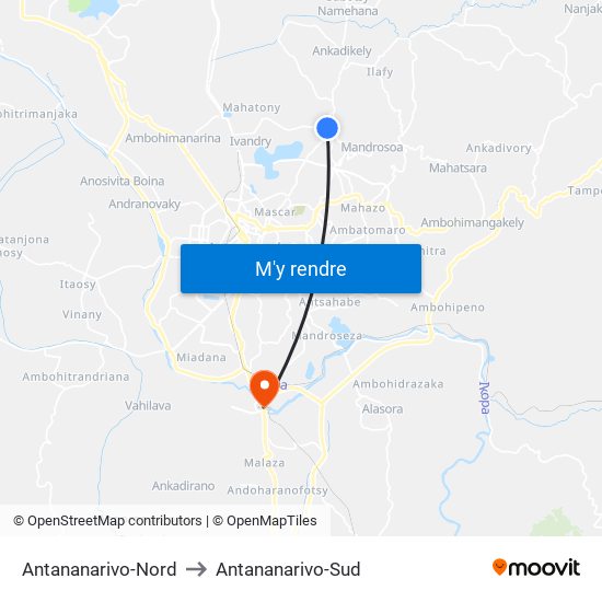 Antananarivo-Nord to Antananarivo-Sud map