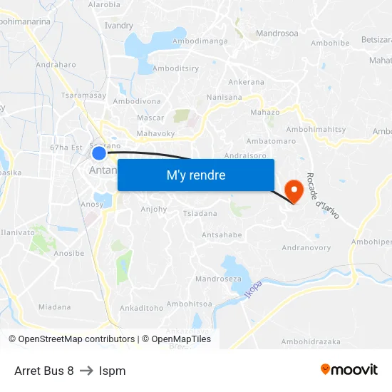 Arret Bus 8 to Ispm map