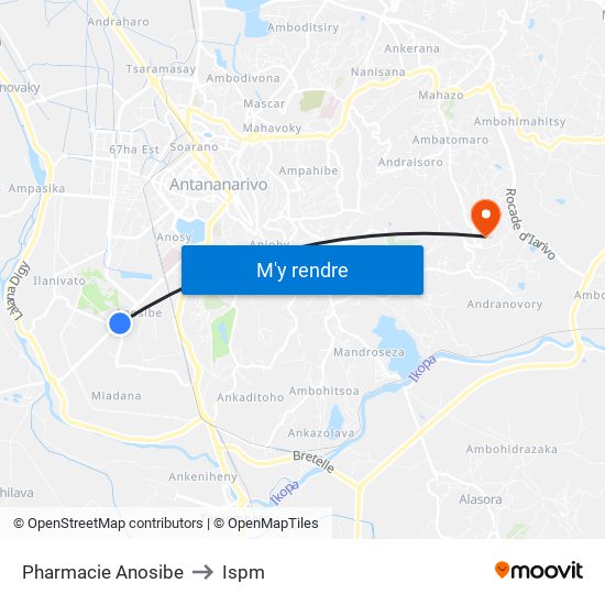 Pharmacie Anosibe to Ispm map