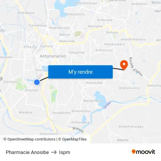 Pharmacie Anosibe to Ispm map