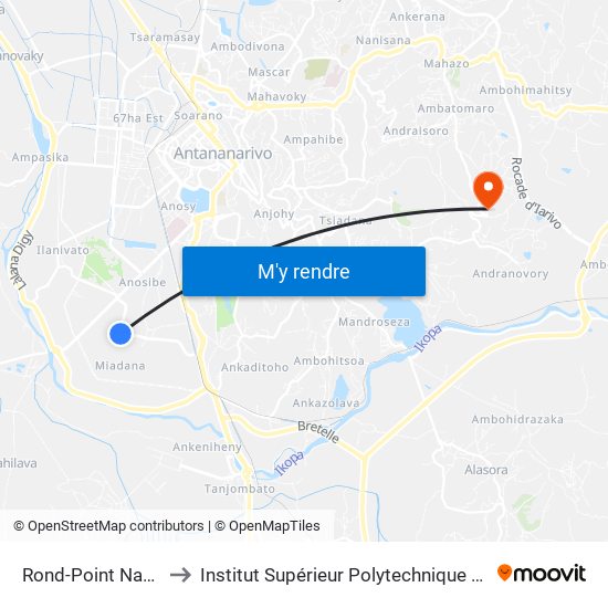 Rond-Point Namontana to Institut Supérieur Polytechnique De Madagascar map