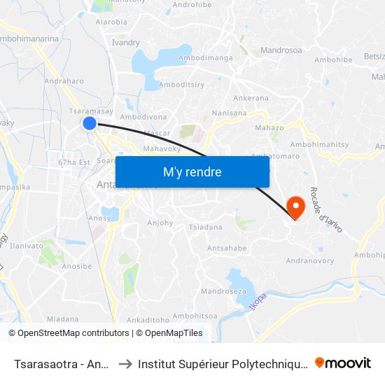 Tsarasaotra - Ankazomanga to Institut Supérieur Polytechnique De Madagascar map