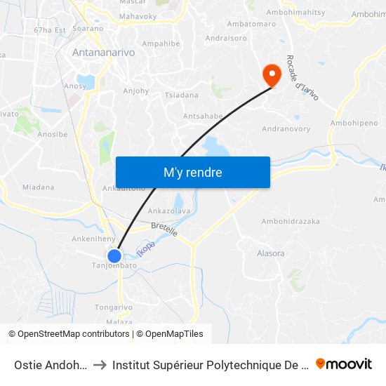 Ostie Andohavato to Institut Supérieur Polytechnique De Madagascar map