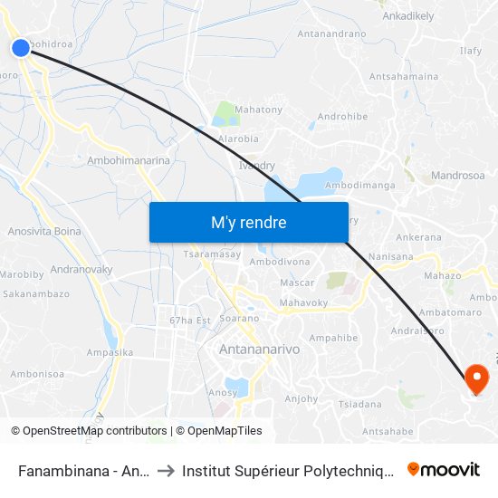 Fanambinana - Andranomena to Institut Supérieur Polytechnique De Madagascar map