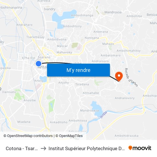 Cotona - Tsaralalana to Institut Supérieur Polytechnique De Madagascar map