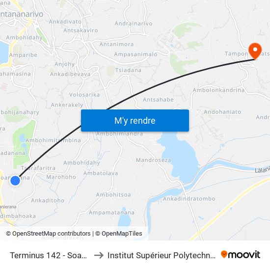 Terminus 142 - Soanierana Ambony to Institut Supérieur Polytechnique De Madagascar map