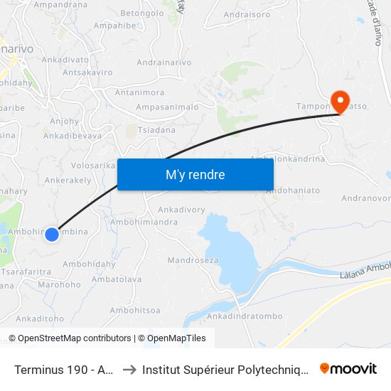 Terminus 190 - Ambohipotsy to Institut Supérieur Polytechnique De Madagascar map
