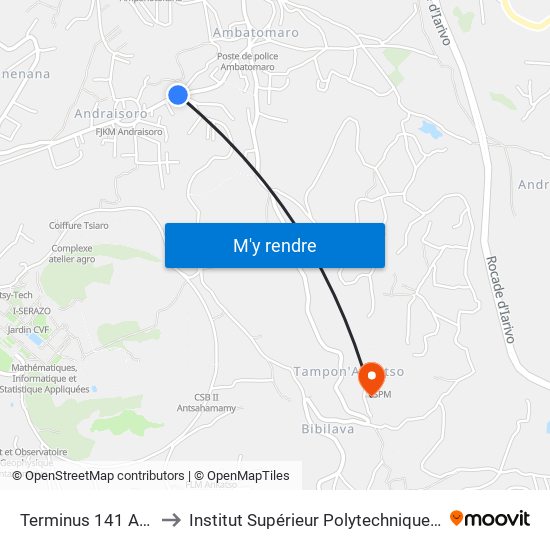 Terminus 141 Andraisoro to Institut Supérieur Polytechnique De Madagascar map