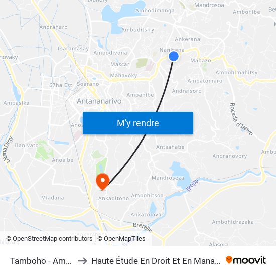 Tamboho - Ampasapito to Haute Étude En Droit Et En Management (Hedm) map